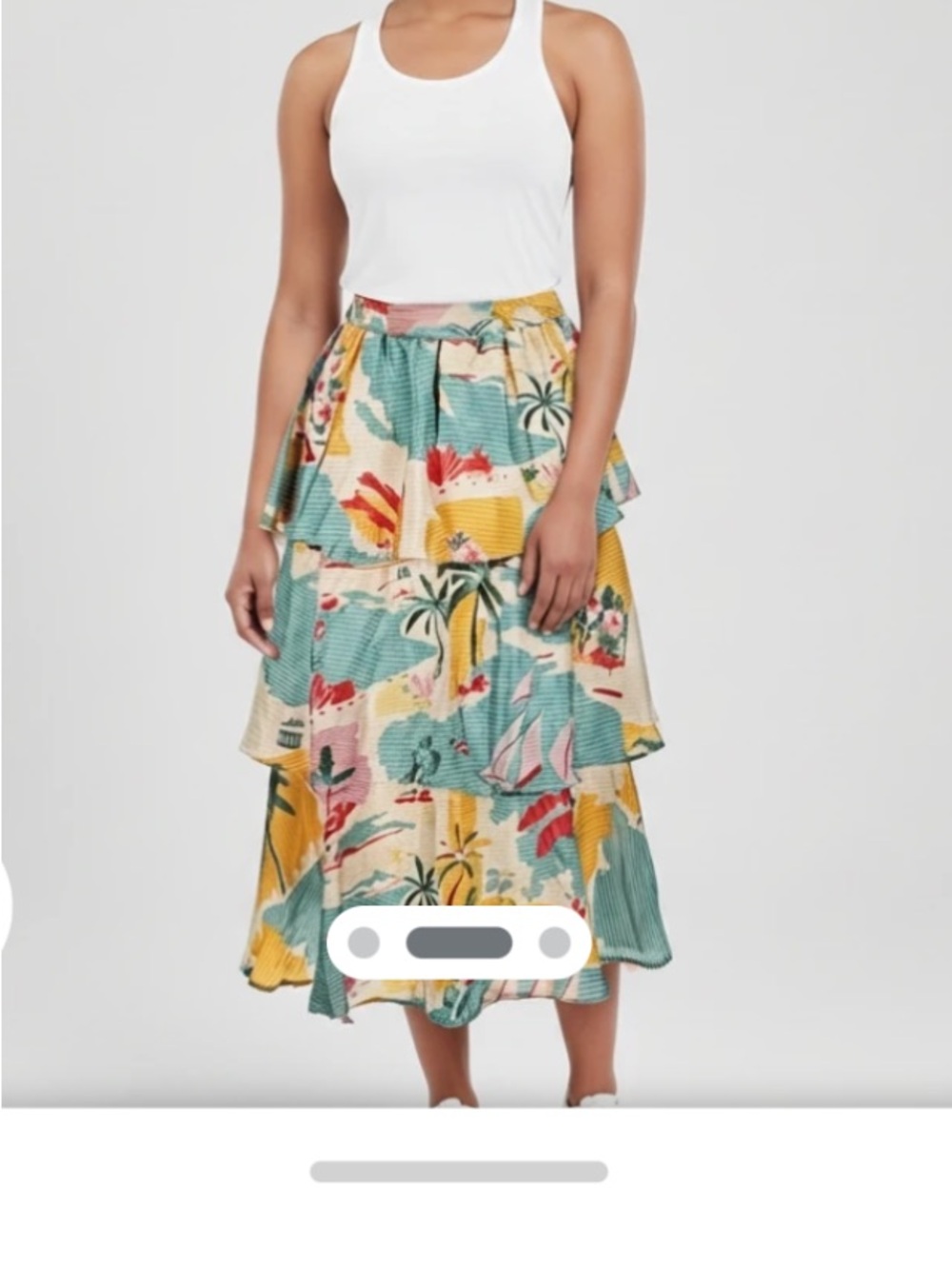 Tiered Tropical-Print Maxi Skirt/Mini Dress in Teal and Yellow - Picture 2 of 9